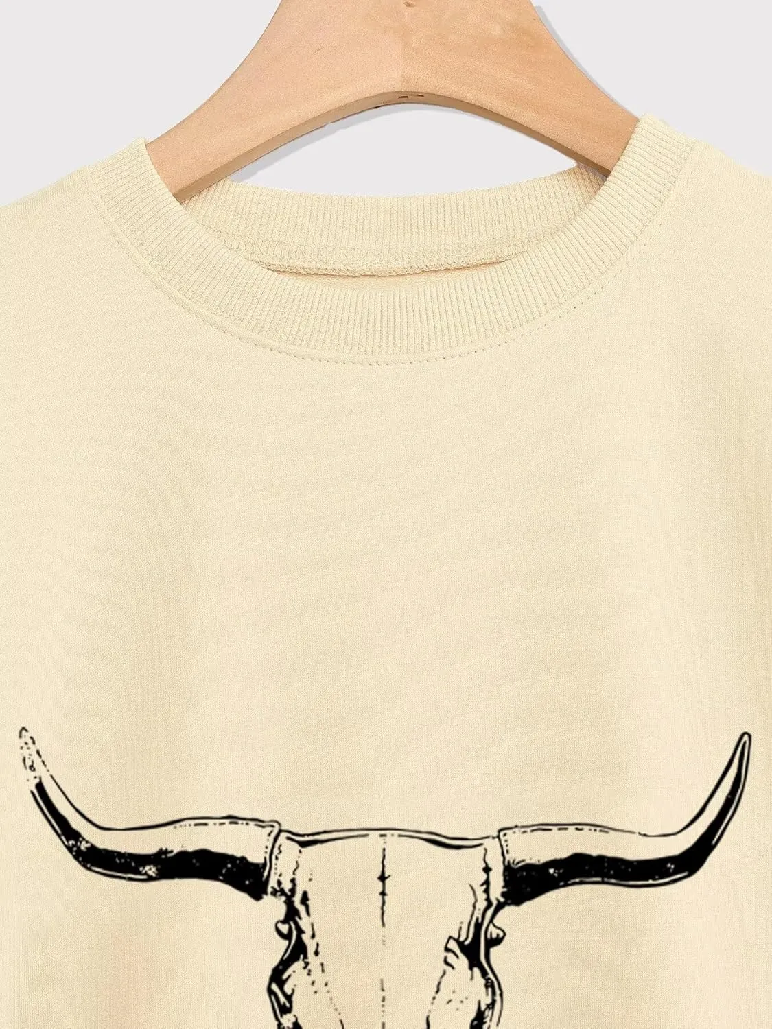 babyhealthy Cow Skull Sweatshirt Women Western Cowgirl Pullover Rodeo Bull Graphic Sweater Tops