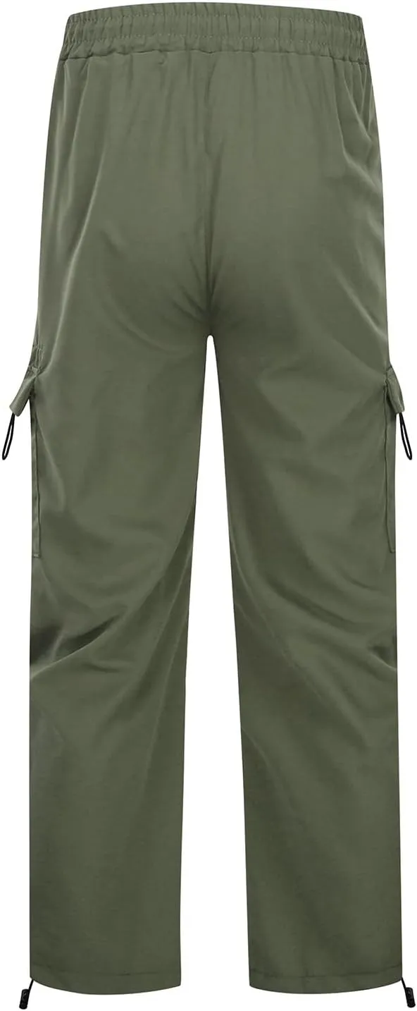 Baggy Parachute Pants for Women Elastic High Waist Lounge Cargo Pants Multiple Pockets Jogger Y2K Quick Dry Pant