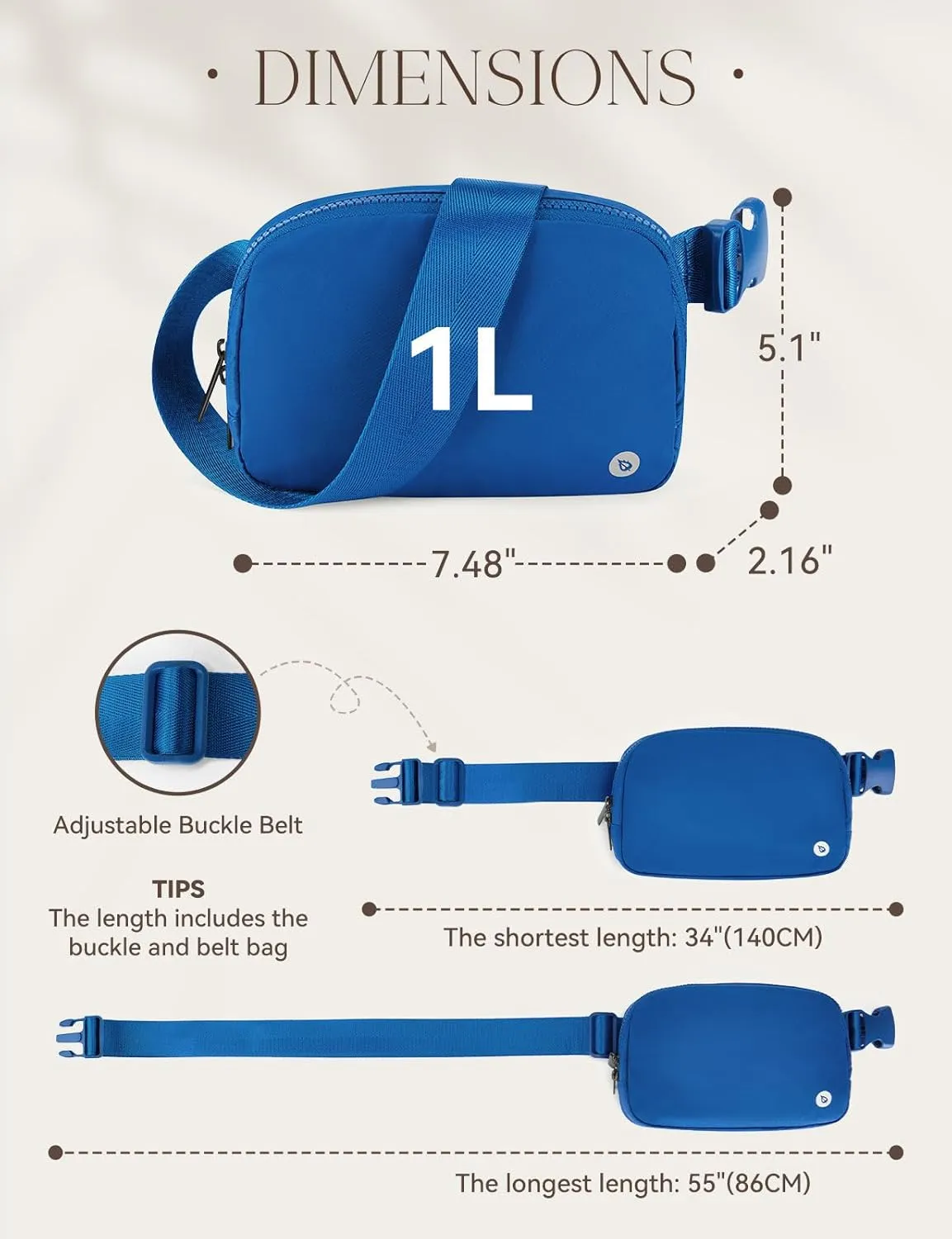BALEAF Fanny Pack for Women Belt Bag Water Resistant Fashion Crossbody Waist Packs Adjustable Strap Blue 1L