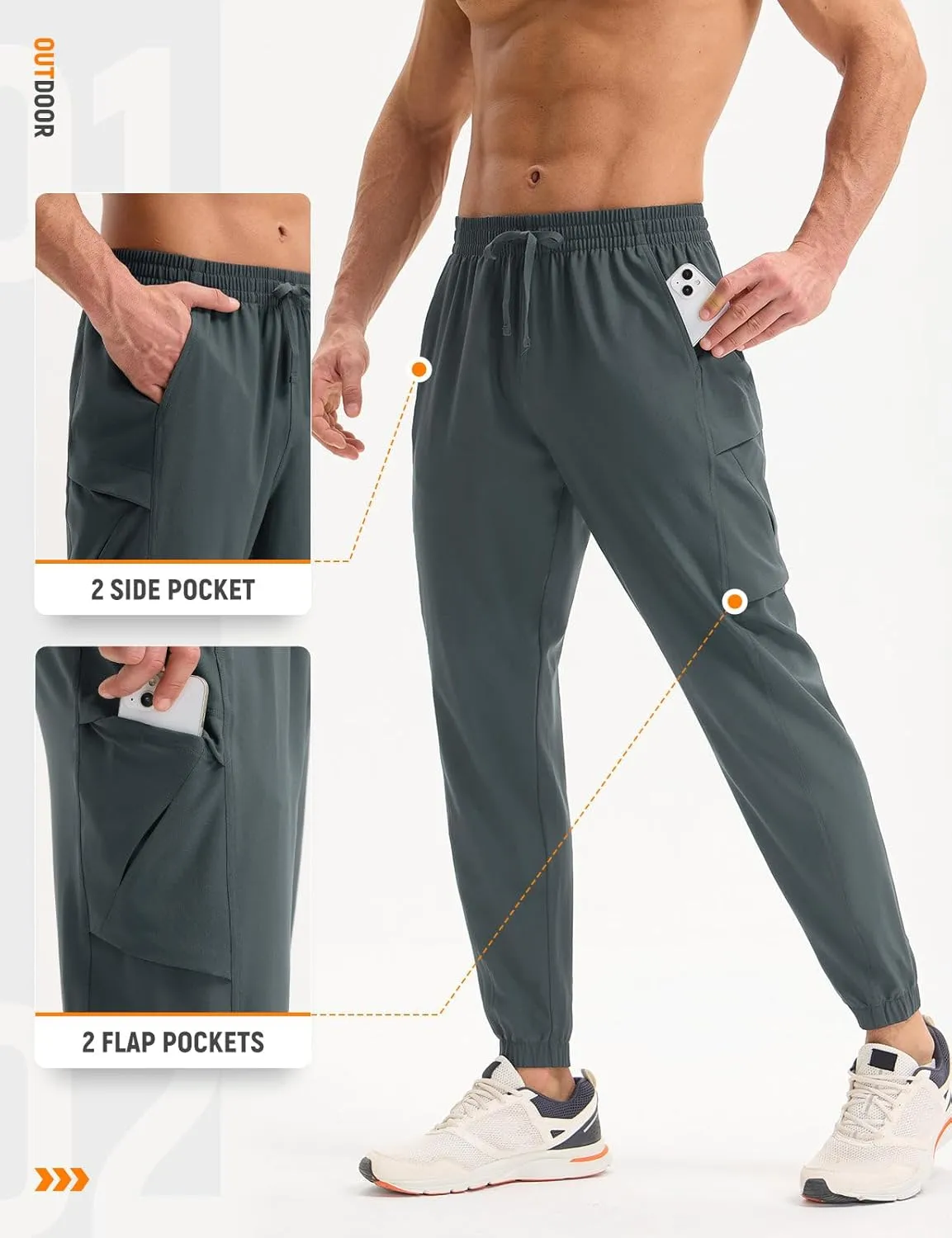 baleaf Mens Hiking Pants Lightweight Quick Dry Joggers with Pockets Cargo Pants Water Resistant Breathable Jogger