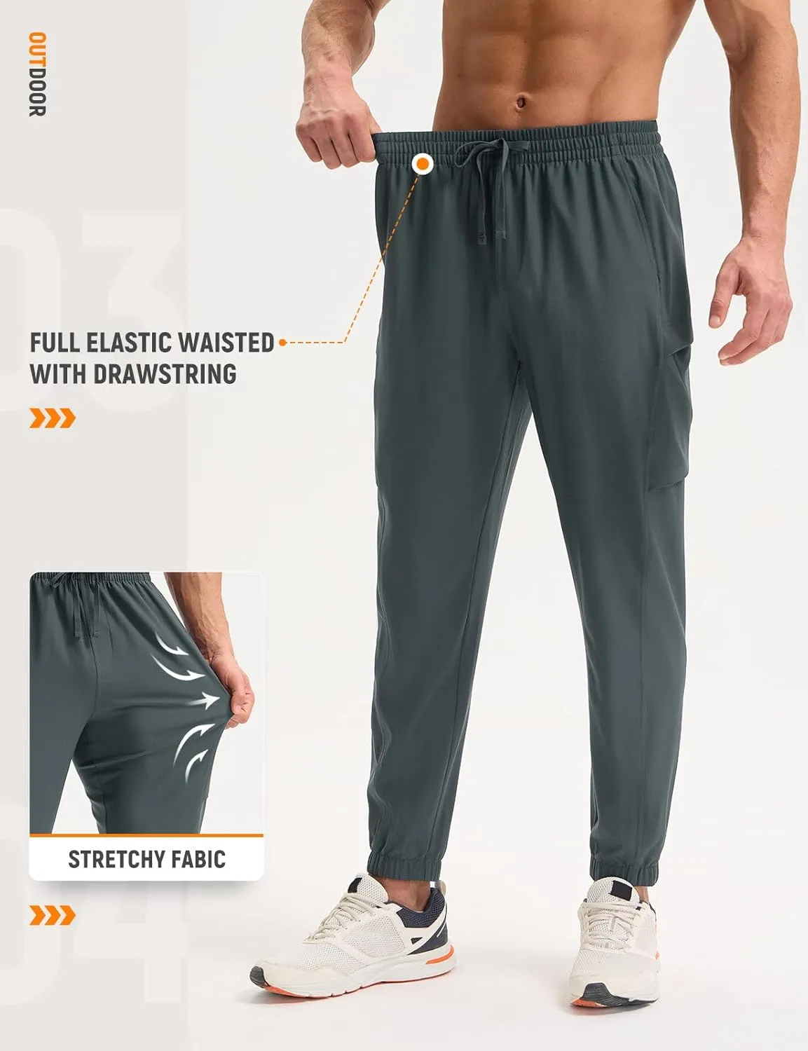 baleaf Mens Hiking Pants Lightweight Quick Dry Joggers with Pockets Cargo Pants Water Resistant Breathable Jogger