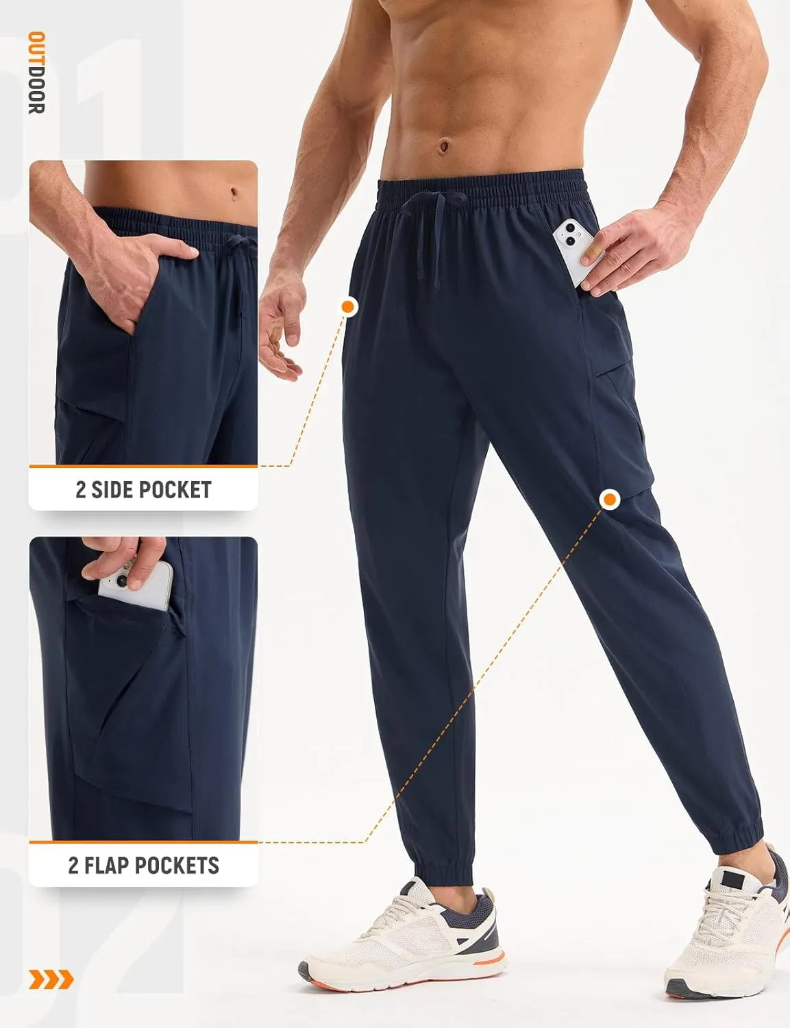 baleaf Mens Hiking Pants Lightweight Quick Dry Joggers with Pockets Cargo Pants Water Resistant Breathable Jogger