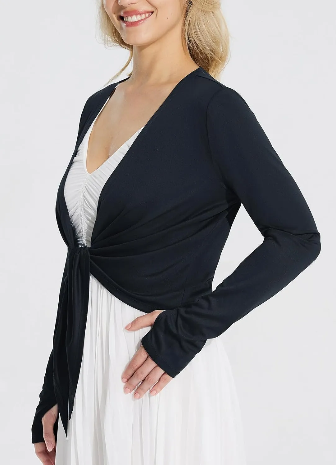 baleaf Women's 2025 UPF 50  Cropped Cover Up Cardigan Tie Front Lightweight Summer Sun Wrap SPF Shirts Beach Outdoor