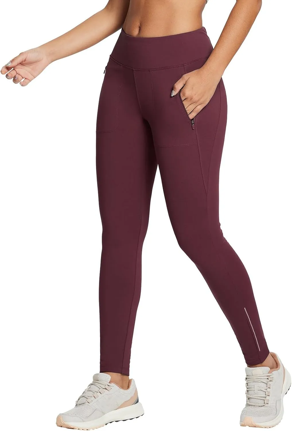 baleaf Women's Fleece Lined Leggings Water Resistant Winter Clothes Running Tights Cold Weather Hiking Pants Zip Pockets