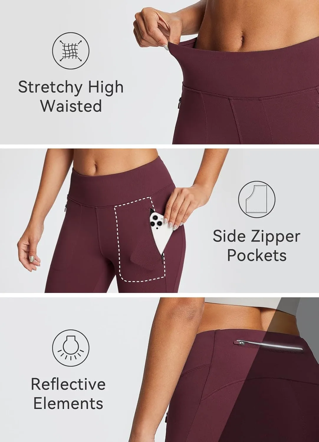 baleaf Women's Fleece Lined Leggings Water Resistant Winter Clothes Running Tights Cold Weather Hiking Pants Zip Pockets