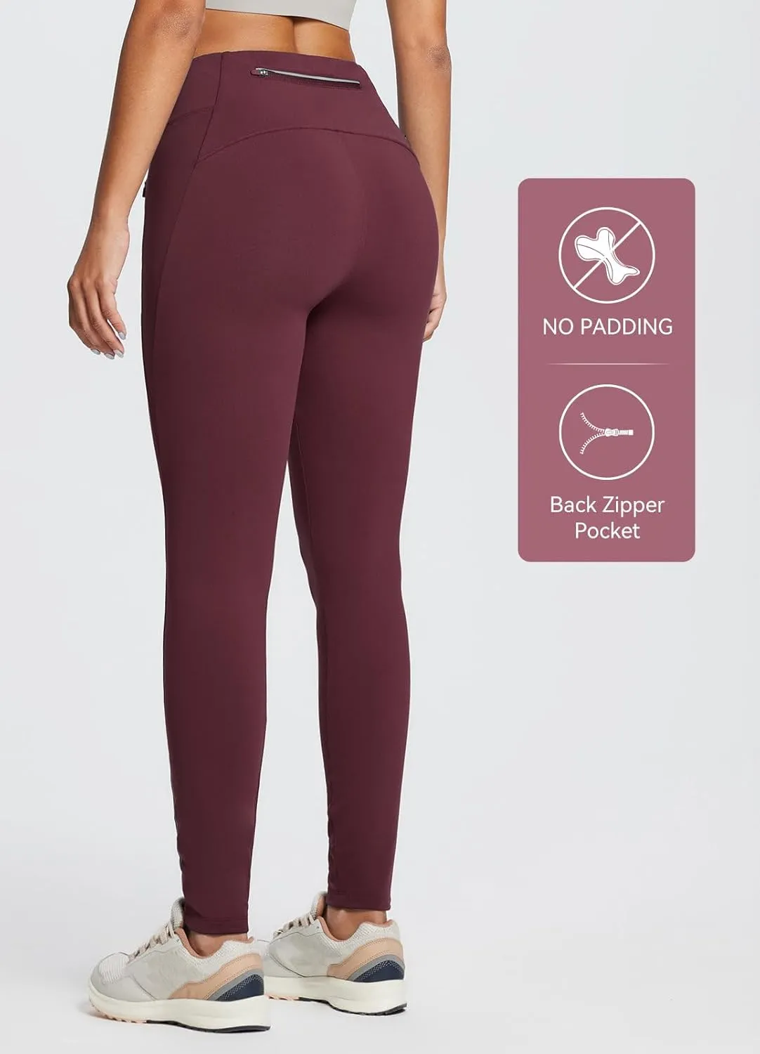 baleaf Women's Fleece Lined Leggings Water Resistant Winter Clothes Running Tights Cold Weather Hiking Pants Zip Pockets