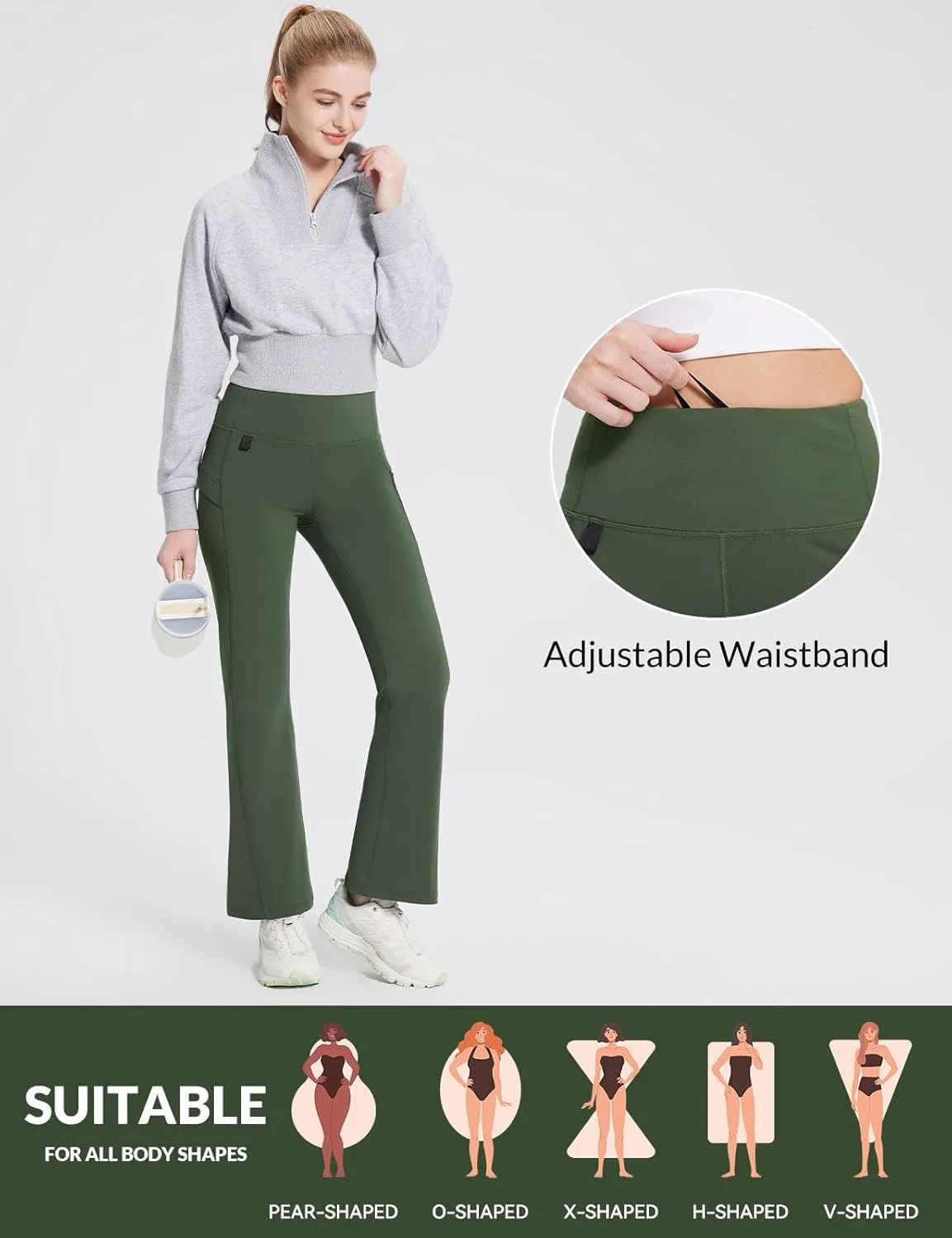 baleaf Women's Fleece Lined Leggings Water Resistant Winter Pants Thermal Warm Flare High Waist Bootcut for Outdoor Hiking