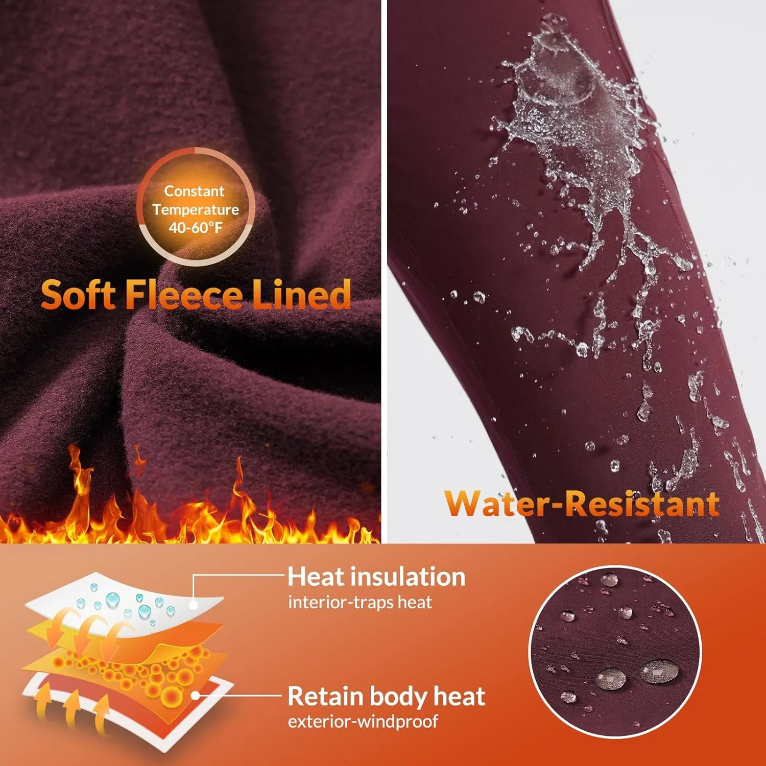 baleaf Women's Fleece Lined Leggings Water Resistant Winter Pants Thermal Warm Flare High Waist Bootcut for Outdoor Hiking