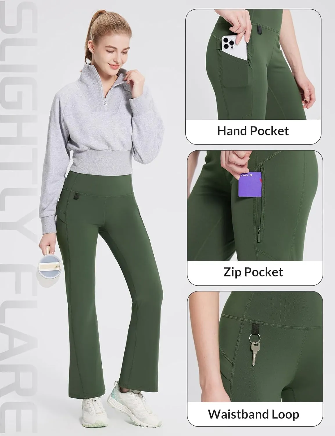 baleaf Women's Fleece Lined Leggings Water Resistant Winter Pants Thermal Warm Flare High Waist Bootcut for Outdoor Hiking