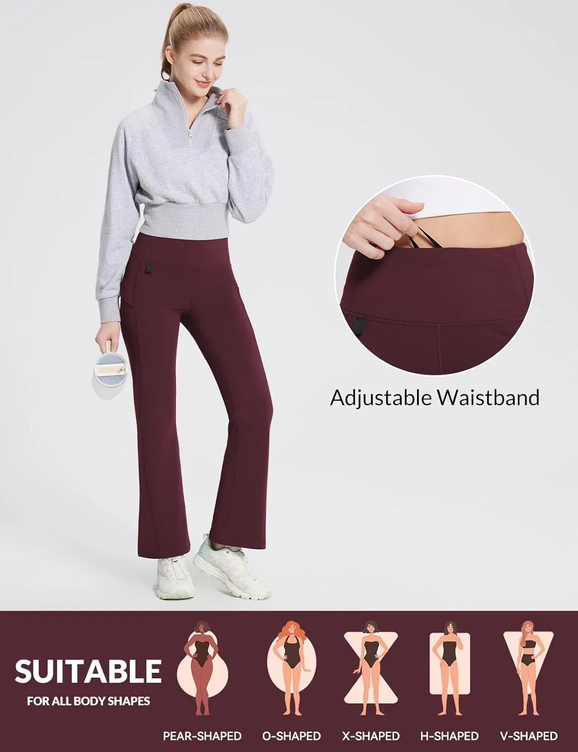 baleaf Women's Fleece Lined Leggings Water Resistant Winter Pants Thermal Warm Flare High Waist Bootcut for Outdoor Hiking