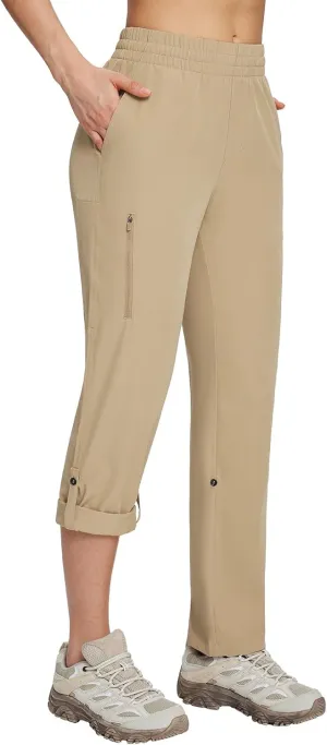 baleaf Women's Hiking Water Resistant Pants UPF Roll Up Convertible Capri Pant Quick Dry Zipper Pockets Travel Fishing