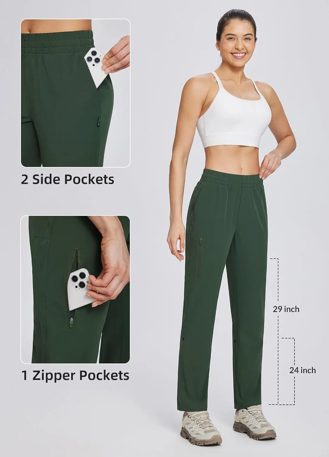 baleaf Women's Hiking Water Resistant Pants UPF Roll Up Convertible Capri Pant Quick Dry Zipper Pockets Travel Fishing