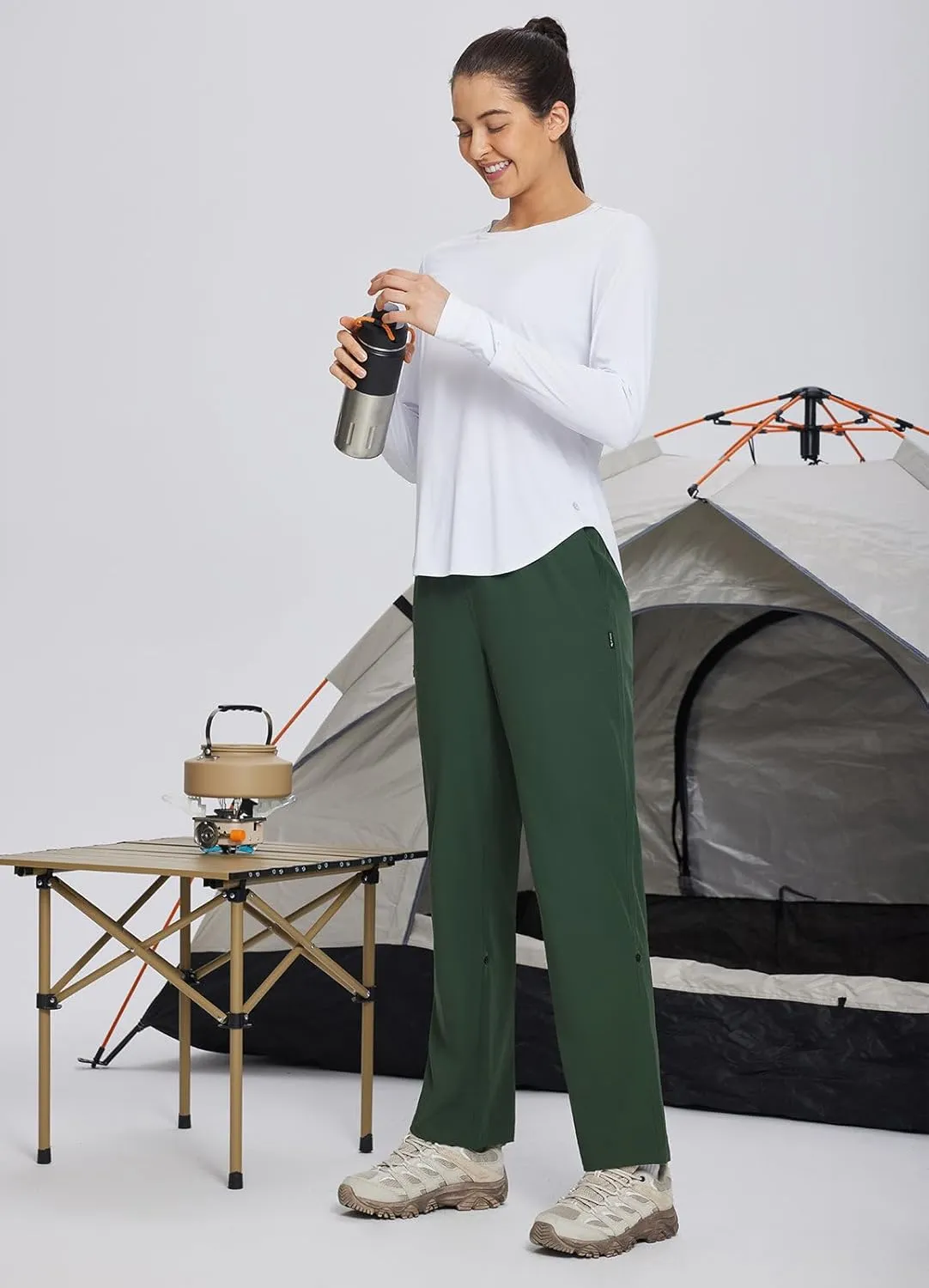 baleaf Women's Hiking Water Resistant Pants UPF Roll Up Convertible Capri Pant Quick Dry Zipper Pockets Travel Fishing