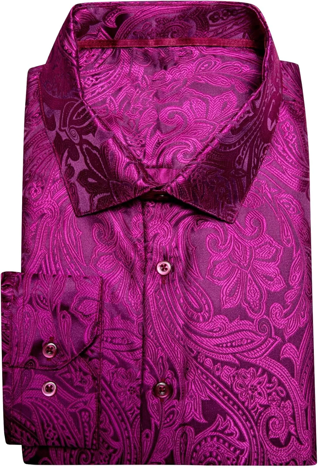 Barry.Wang Men Dress Shirts Paisley 70s Disco Shirt Button Down Silk Long Sleeve Tops for Wedding/Prom/Party/Nightclub