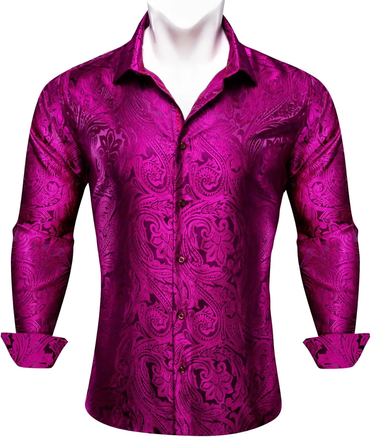 Barry.Wang Men Dress Shirts Paisley 70s Disco Shirt Button Down Silk Long Sleeve Tops for Wedding/Prom/Party/Nightclub