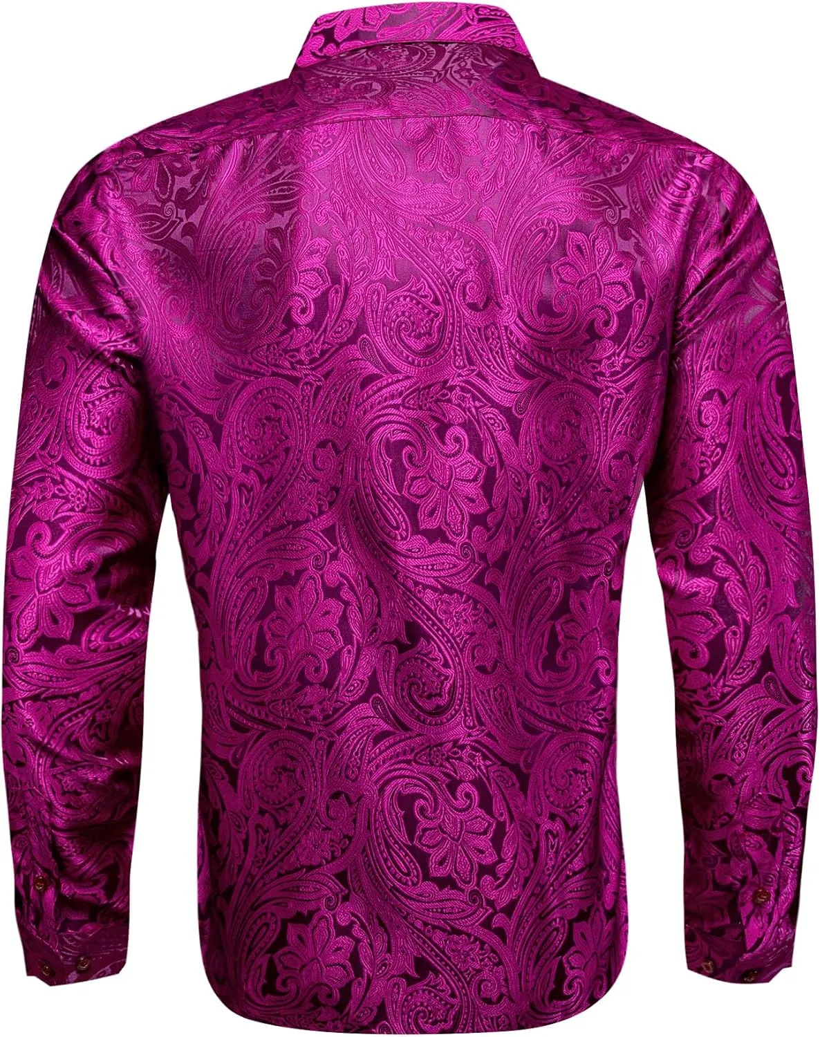 Barry.Wang Men Dress Shirts Paisley 70s Disco Shirt Button Down Silk Long Sleeve Tops for Wedding/Prom/Party/Nightclub
