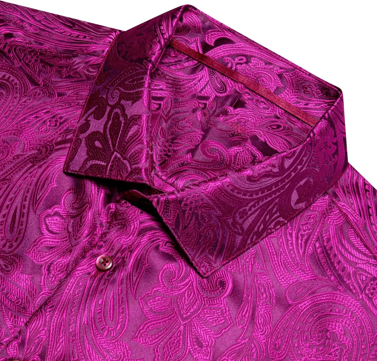 Barry.Wang Men Dress Shirts Paisley 70s Disco Shirt Button Down Silk Long Sleeve Tops for Wedding/Prom/Party/Nightclub