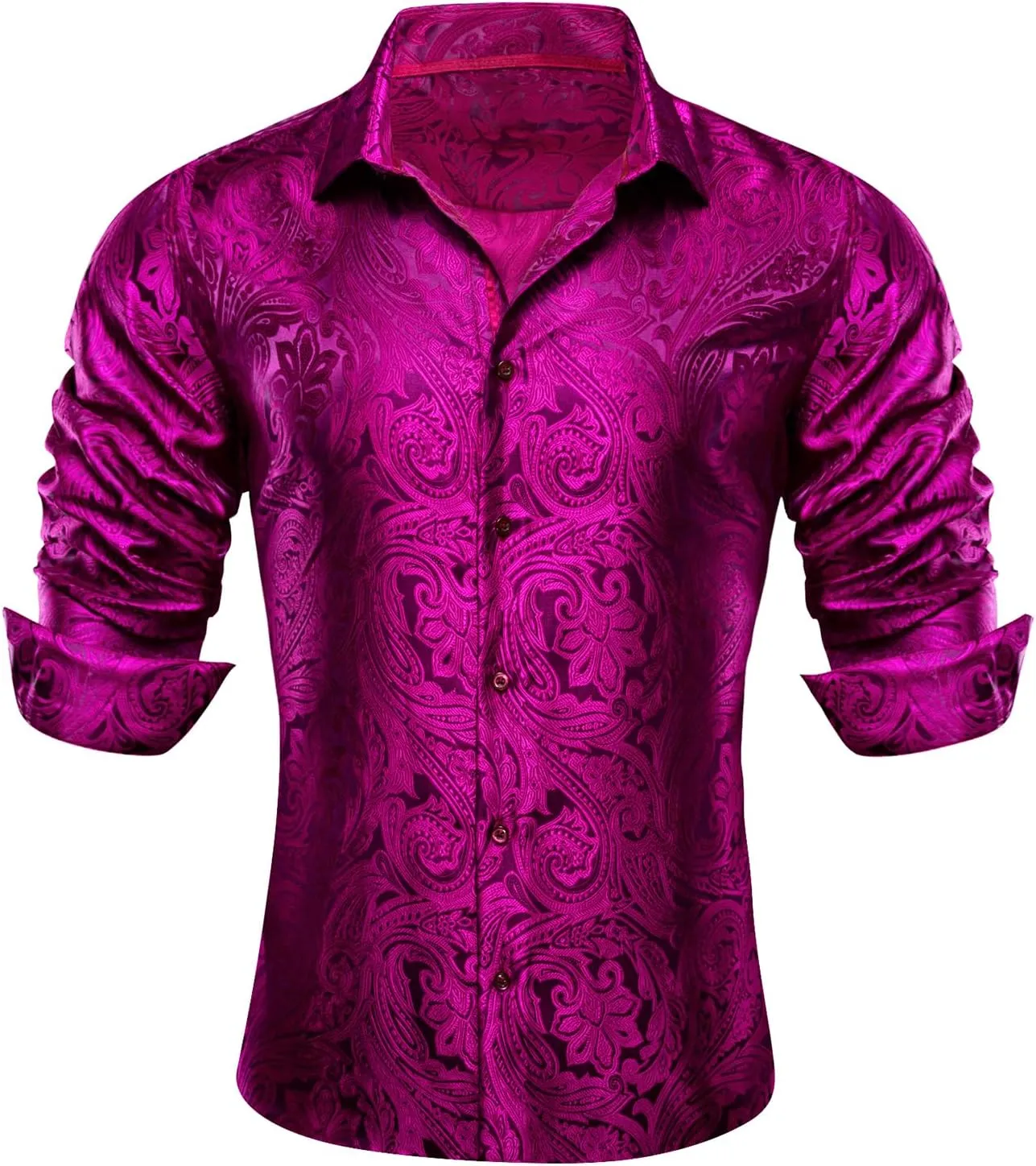 Barry.Wang Men Dress Shirts Paisley 70s Disco Shirt Button Down Silk Long Sleeve Tops for Wedding/Prom/Party/Nightclub