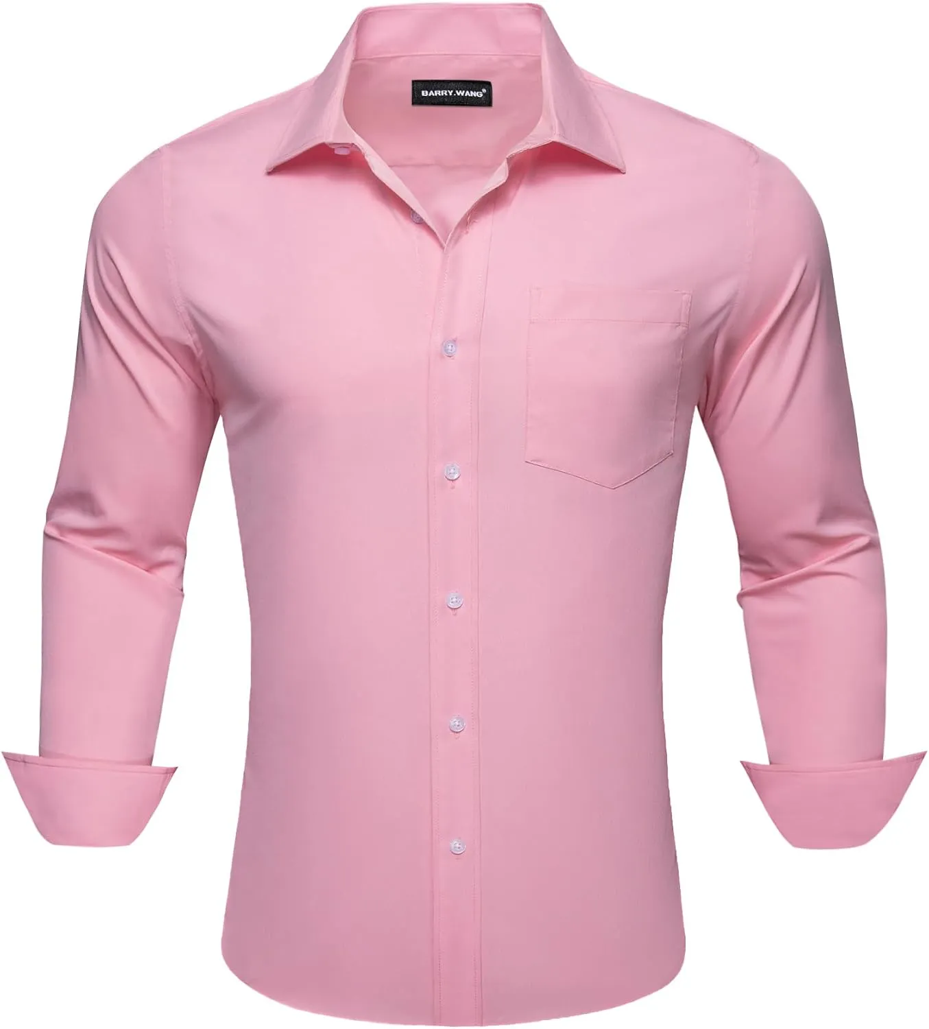 Barry.Wang Solid Colors Mens Dress Shirt and Tie Set Formal Business Wedding Shirts Long Sleeve Button Down Casual 6PCS