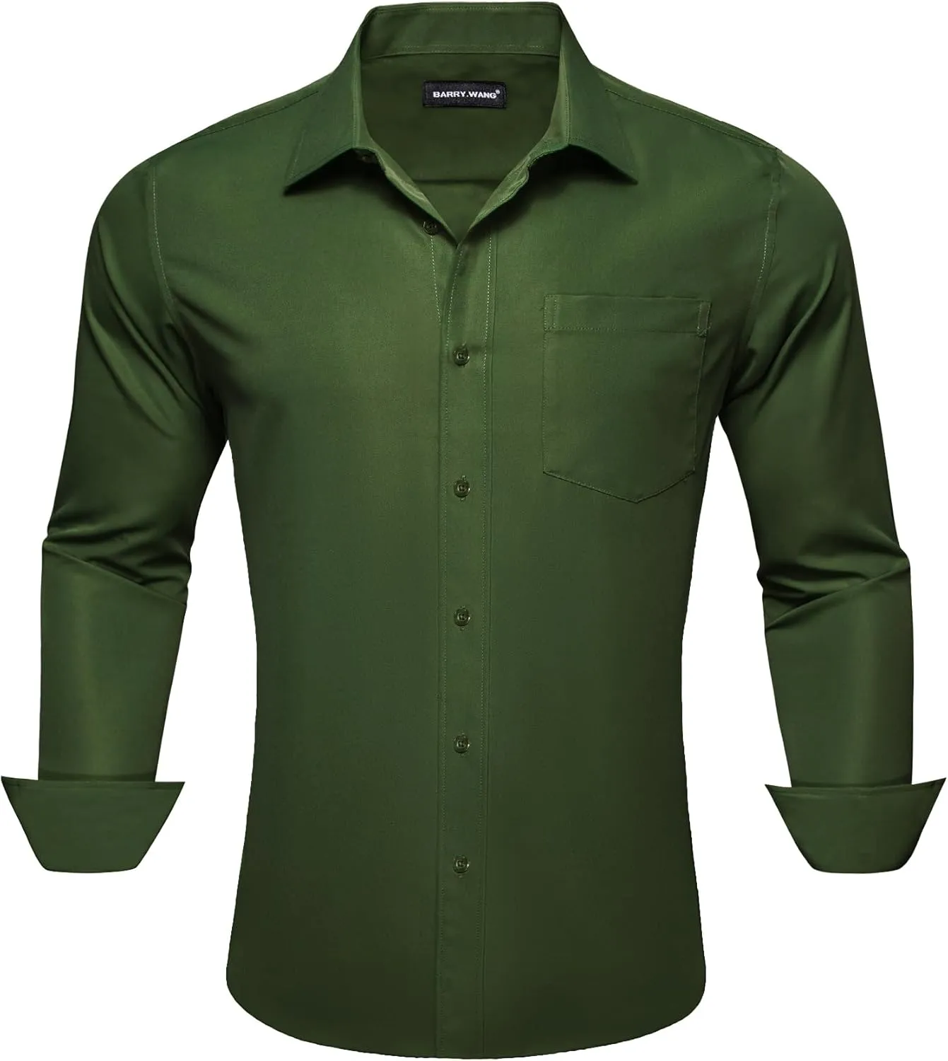 Barry.Wang Solid Colors Mens Dress Shirt and Tie Set Formal Business Wedding Shirts Long Sleeve Button Down Casual 6PCS