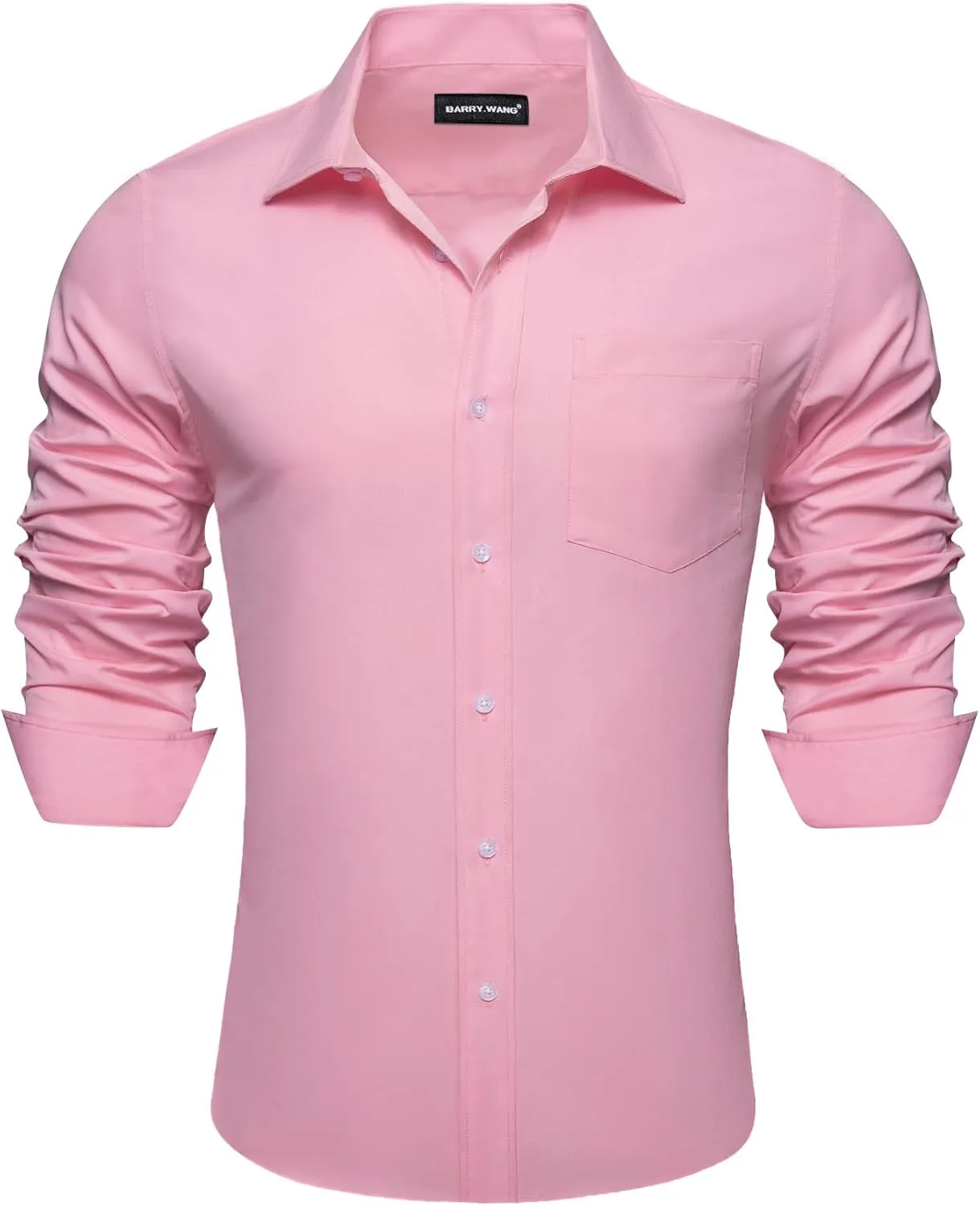Barry.Wang Solid Colors Mens Dress Shirt and Tie Set Formal Business Wedding Shirts Long Sleeve Button Down Casual 6PCS