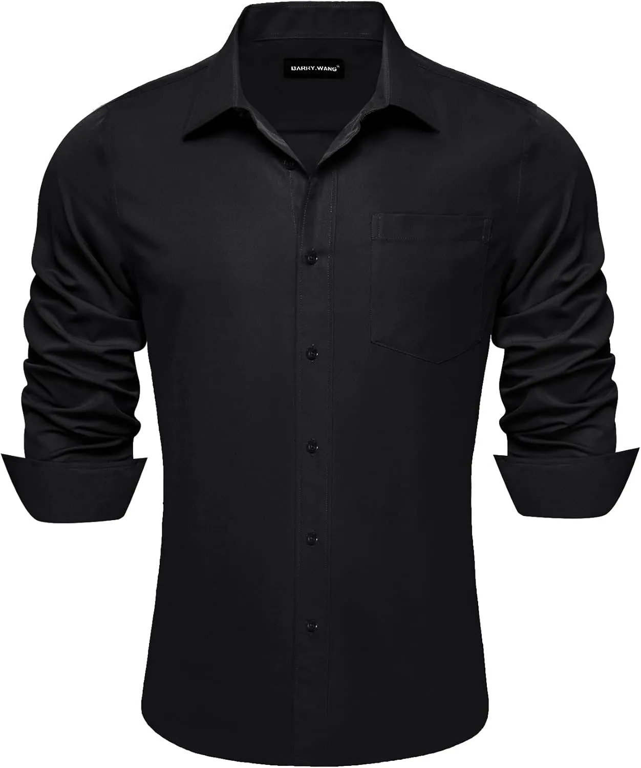 Barry.Wang Solid Colors Mens Dress Shirt and Tie Set Formal Business Wedding Shirts Long Sleeve Button Down Casual 6PCS