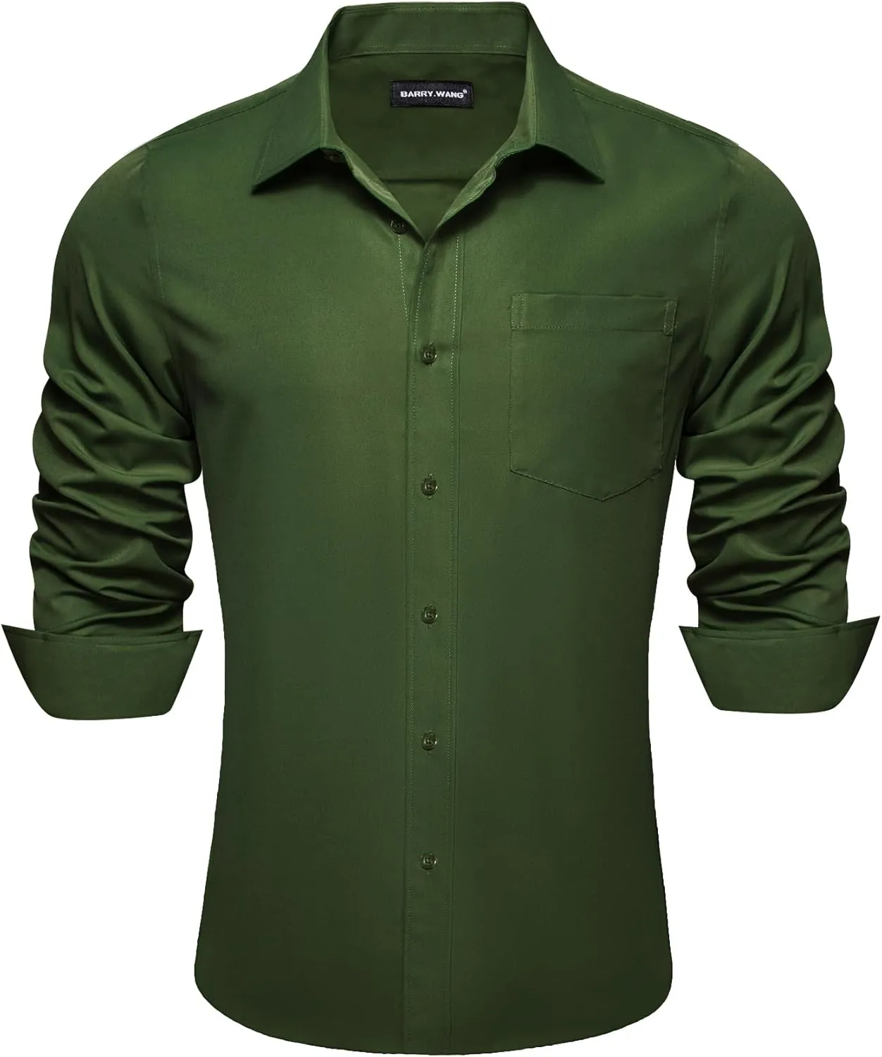 Barry.Wang Solid Colors Mens Dress Shirt and Tie Set Formal Business Wedding Shirts Long Sleeve Button Down Casual 6PCS