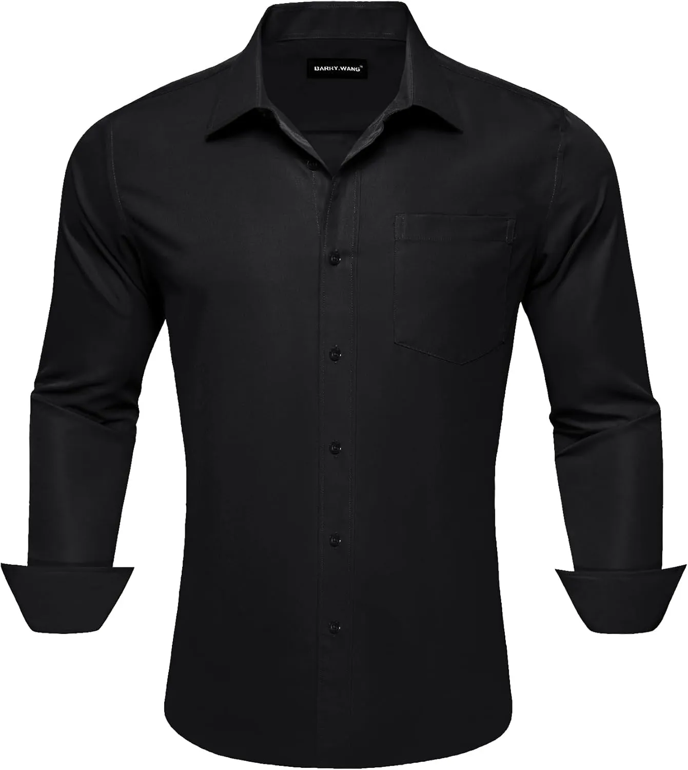 Barry.Wang Solid Colors Mens Dress Shirt and Tie Set Formal Business Wedding Shirts Long Sleeve Button Down Casual 6PCS