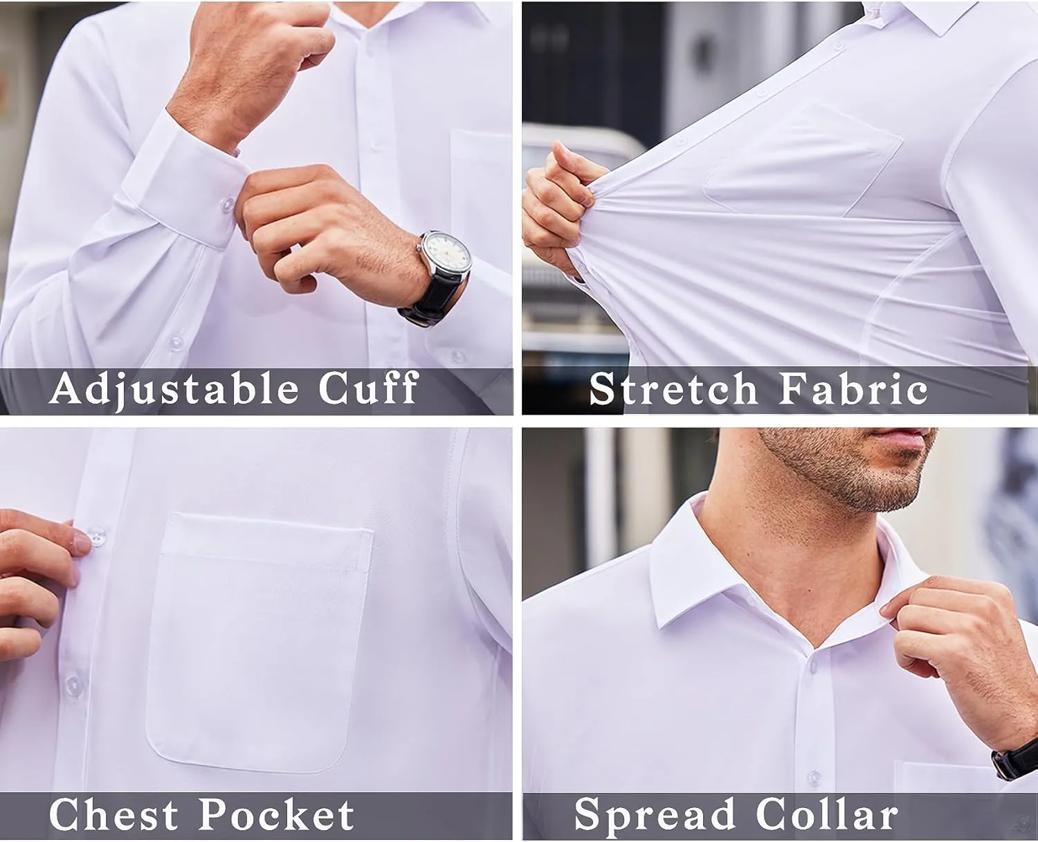 Barry.Wang Solid Colors Mens Dress Shirt and Tie Set Formal Business Wedding Shirts Long Sleeve Button Down Casual 6PCS