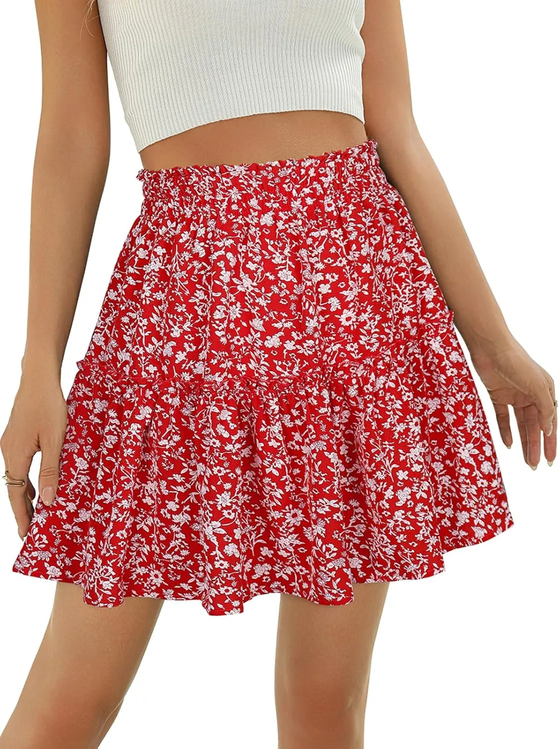 Berydress Womens Ruffle Mini Skirt 2025 Trendy Beach Vacation High Waisted Tiered A Line Casual Summer Boho Flowy Skirts