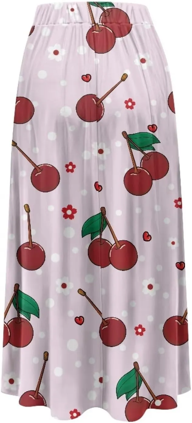 Biyejit Women's Elastic High Waist Pleated A-Line Skirts Flowy Swing Maxi Long Skirt Dress with Pockets