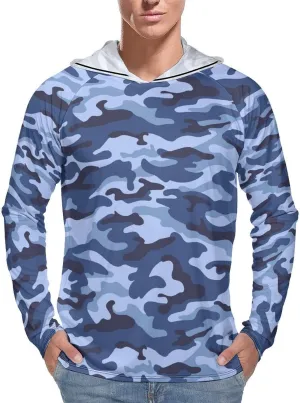 Blue Camouflage Men's Quick Dry Long Sleeve Shirts UV Sun Protection Moisture Wicking T-Shirt XL