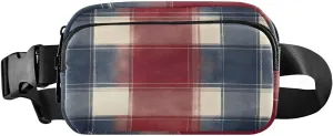 Blue Red Plaid Fanny Packs for Women Men, Water Resistant Waist Pack Sling Bag Purse for Travel Hiking