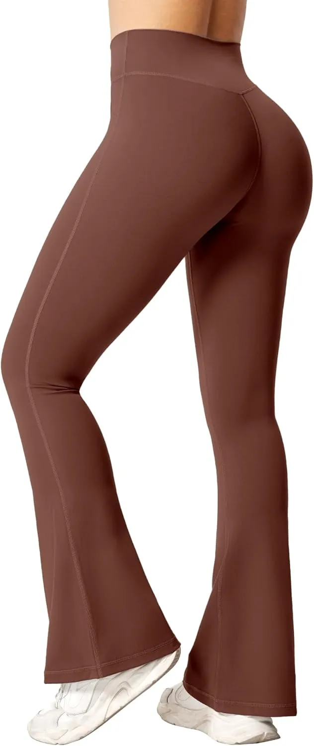 BOOVET Women's Flare Yoga Pants with Pockets Crossover High Waisted Bootcut Flare Yoga Leggings Tummy Control Workout Pants