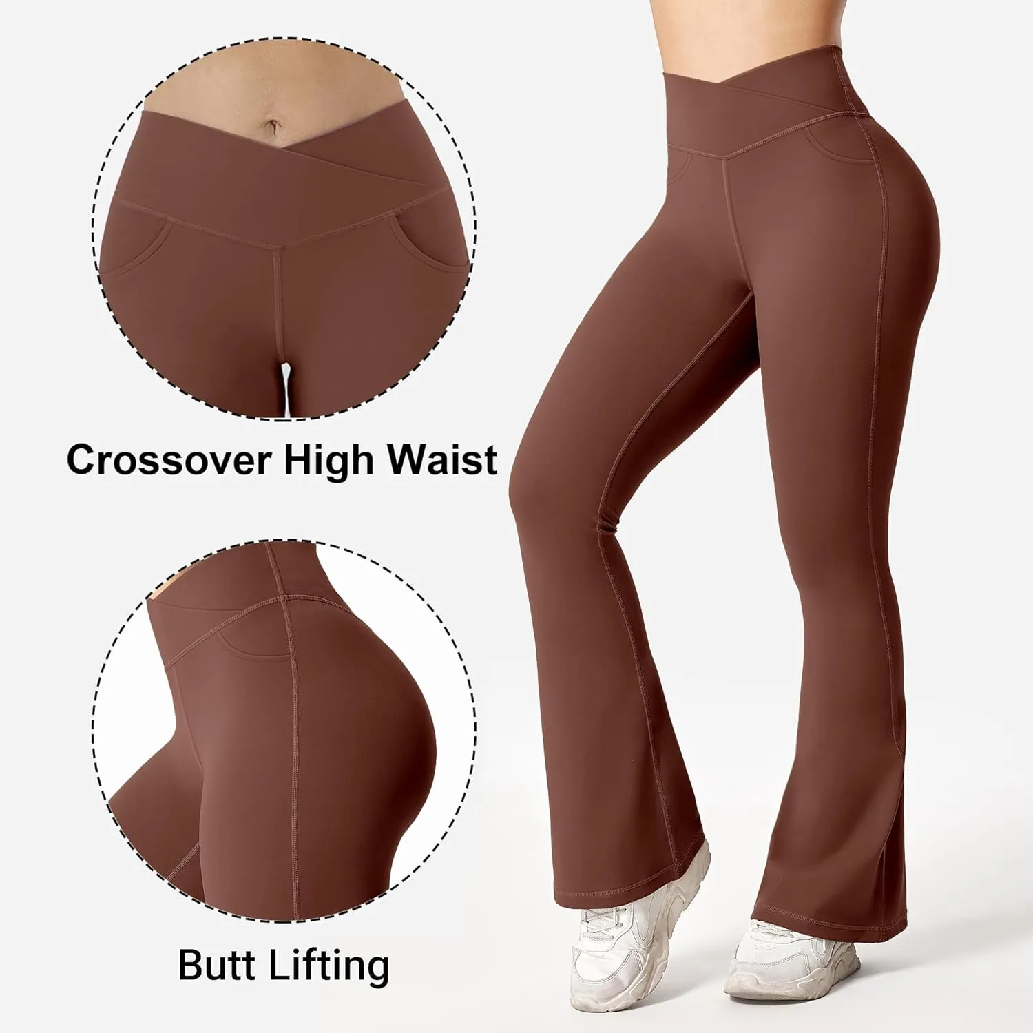 BOOVET Women's Flare Yoga Pants with Pockets Crossover High Waisted Bootcut Flare Yoga Leggings Tummy Control Workout Pants