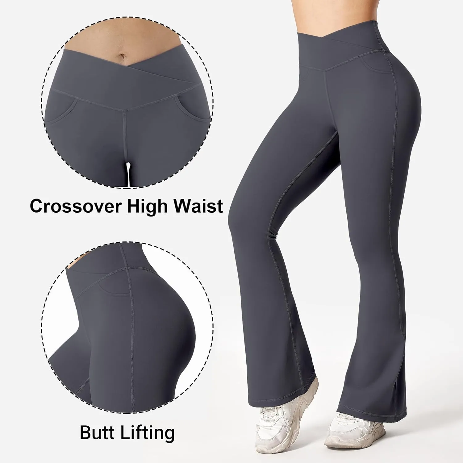 BOOVET Women's Flare Yoga Pants with Pockets Crossover High Waisted Bootcut Flare Yoga Leggings Tummy Control Workout Pants