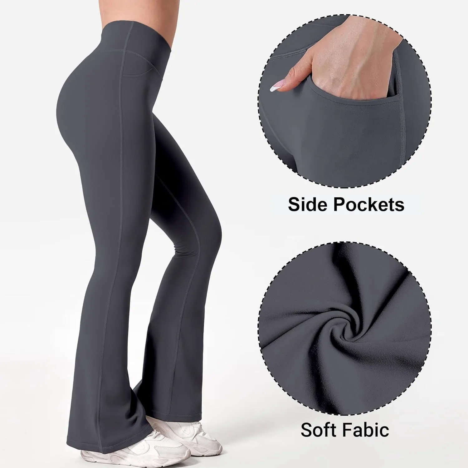 BOOVET Women's Flare Yoga Pants with Pockets Crossover High Waisted Bootcut Flare Yoga Leggings Tummy Control Workout Pants