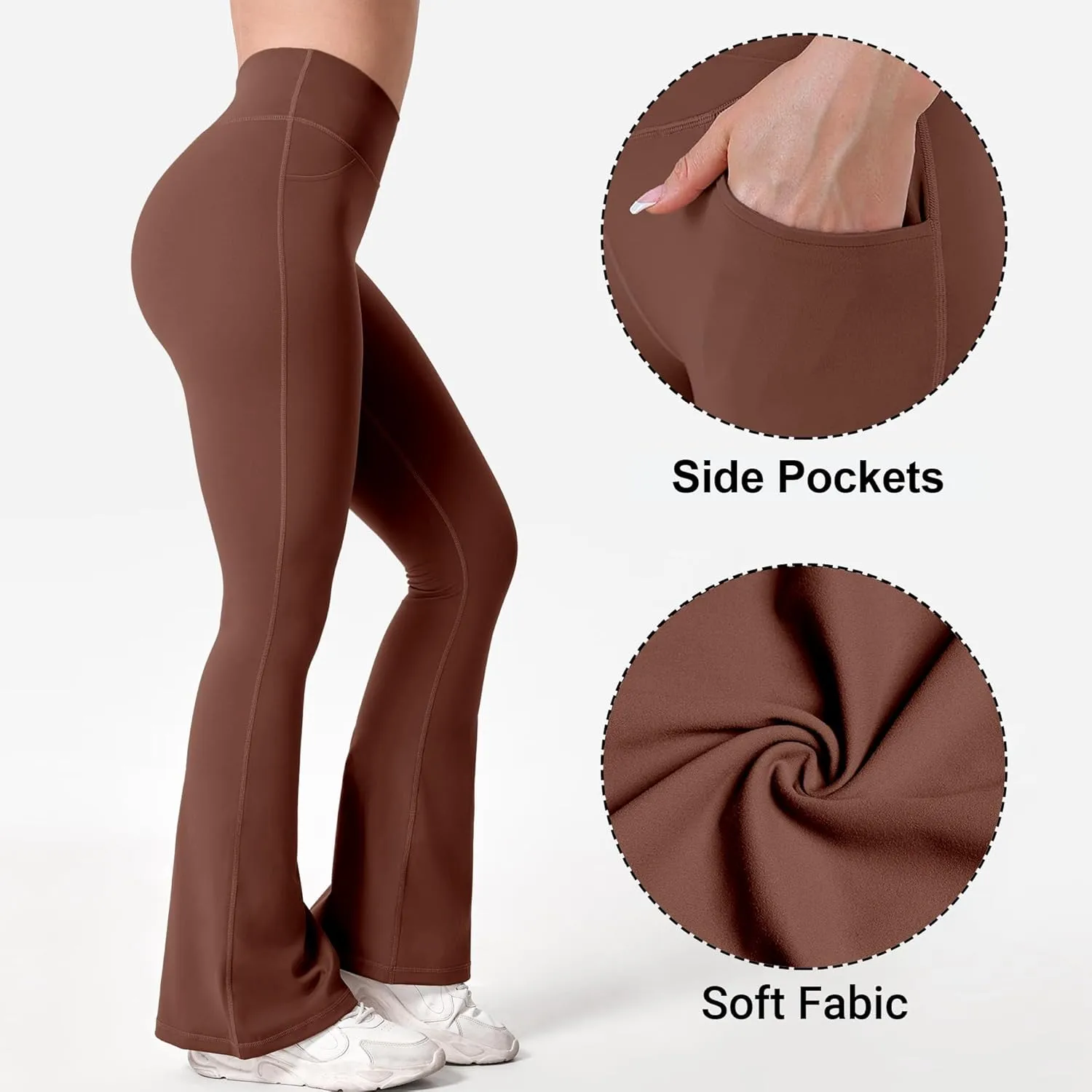 BOOVET Women's Flare Yoga Pants with Pockets Crossover High Waisted Bootcut Flare Yoga Leggings Tummy Control Workout Pants