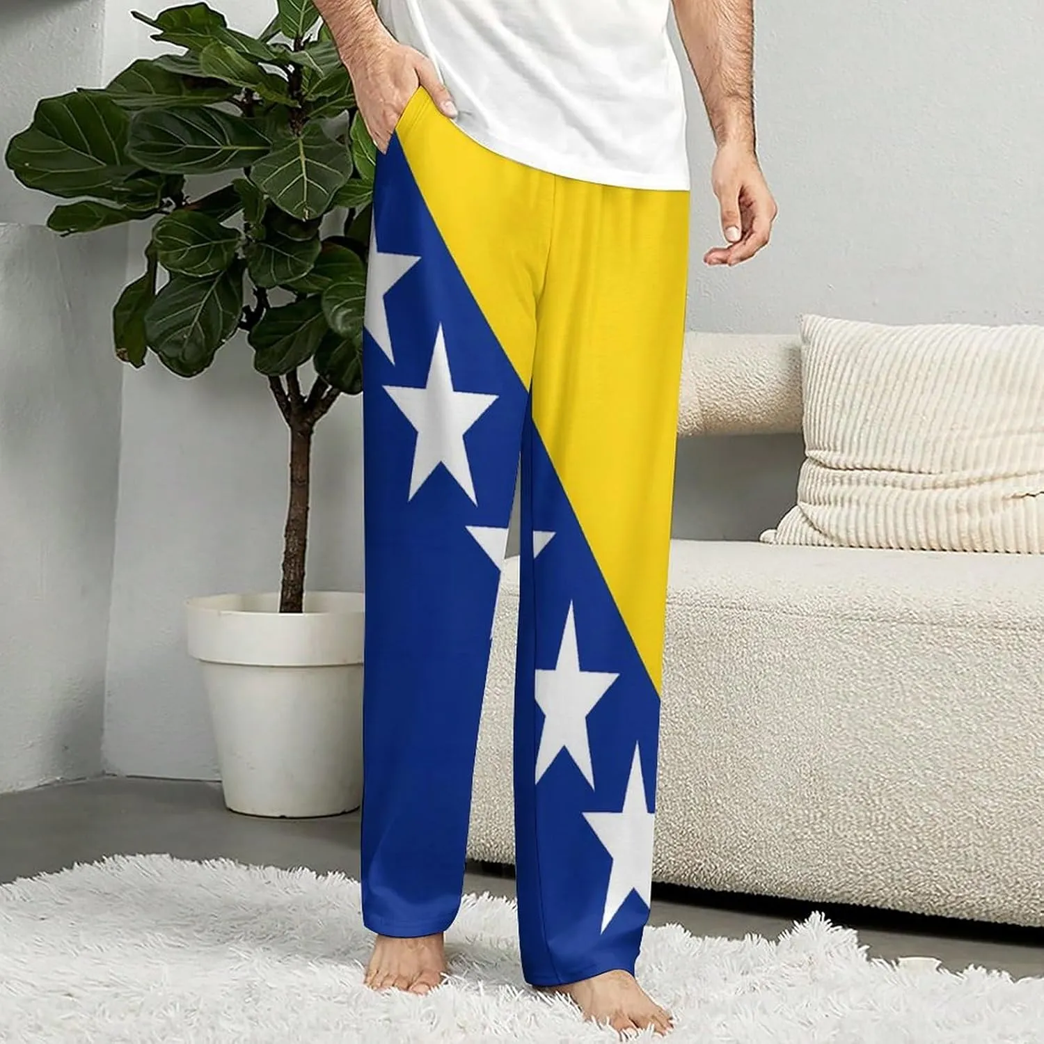 Bosnia And Herzegovina Flag Pajamas for Adult Bottoms Lounge Pants Sleepwear Loungewear with Elastic Waistband Unisex