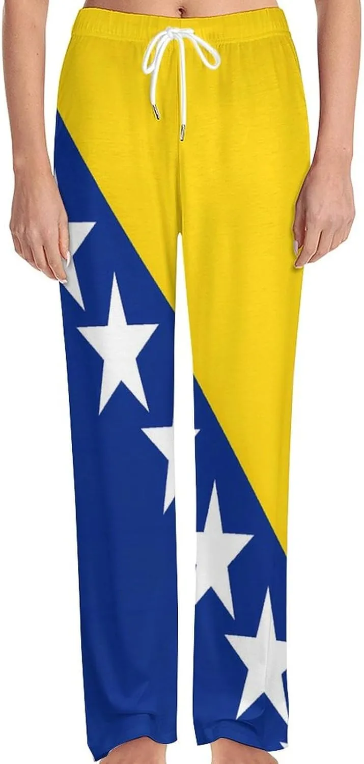 Bosnia And Herzegovina Flag Pajamas for Adult Bottoms Lounge Pants Sleepwear Loungewear with Elastic Waistband Unisex