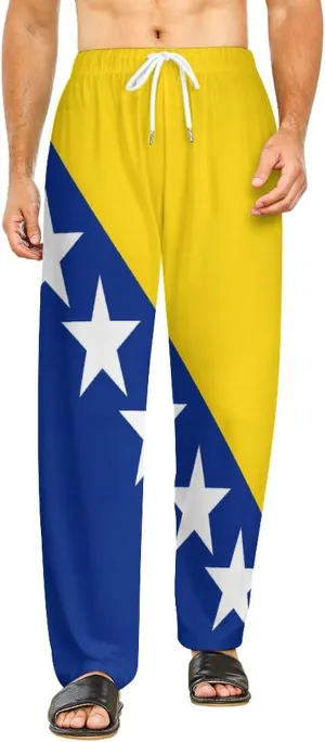 Bosnia And Herzegovina Flag Pajamas for Adult Bottoms Lounge Pants Sleepwear Loungewear with Elastic Waistband Unisex