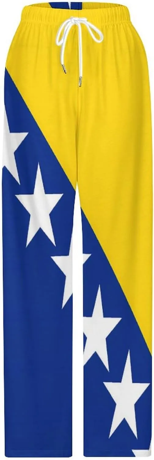 Bosnia And Herzegovina Flag Pajamas for Adult Bottoms Lounge Pants Sleepwear Loungewear with Elastic Waistband Unisex