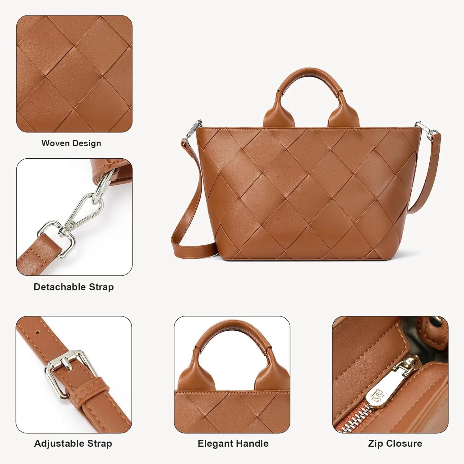 BOSTANTEN Woven Tote Bag for Women Top Handle Purses and Handbags Shoulder Crossbody Purse With Zipper