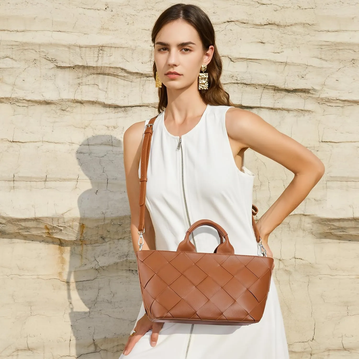 BOSTANTEN Woven Tote Bag for Women Top Handle Purses and Handbags Shoulder Crossbody Purse With Zipper