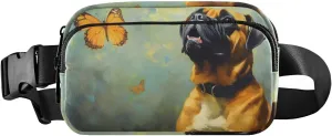 Boxer Dog Butterfly Fanny Pack for Travel Hiking Water Resistant Waist Pack Sling Bag Purse for Women Men