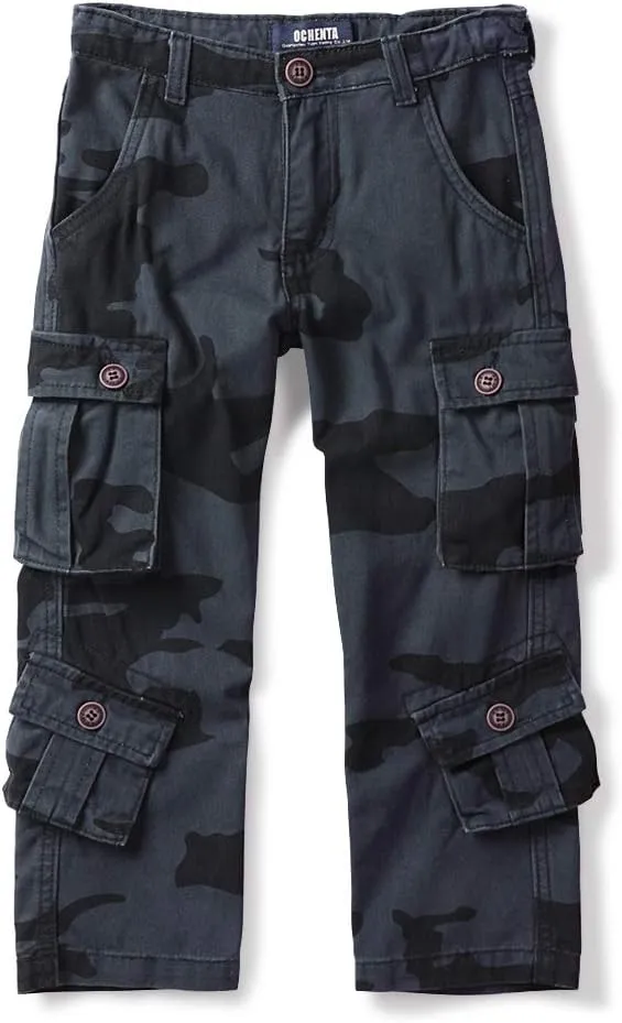 Boys' Camo Military Cargo Pants, 8 Pockets Casual Outdoor Scout Hiking Trousers