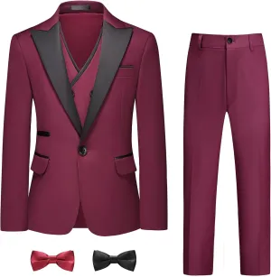 Boys Suit Set Slim Fit 4 Piece Formal Outfits Kids Suits Tuxedo Boys Vest Blazer Pants with Bow Tie for Wedding