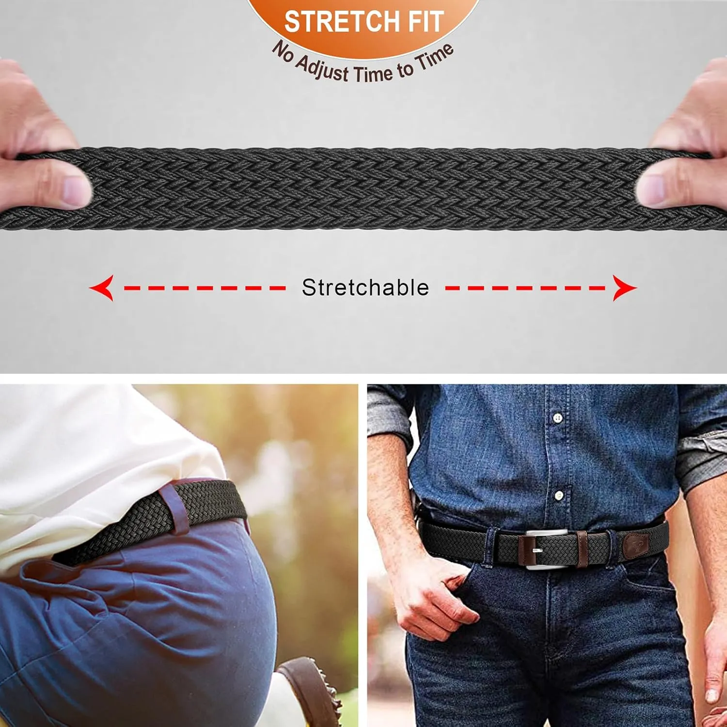 BULLIANT Stretch Belt Men,Mens Gift Woven Braided Web Belt 1 3/8 for Golf Casual Pants Shirts Jeans