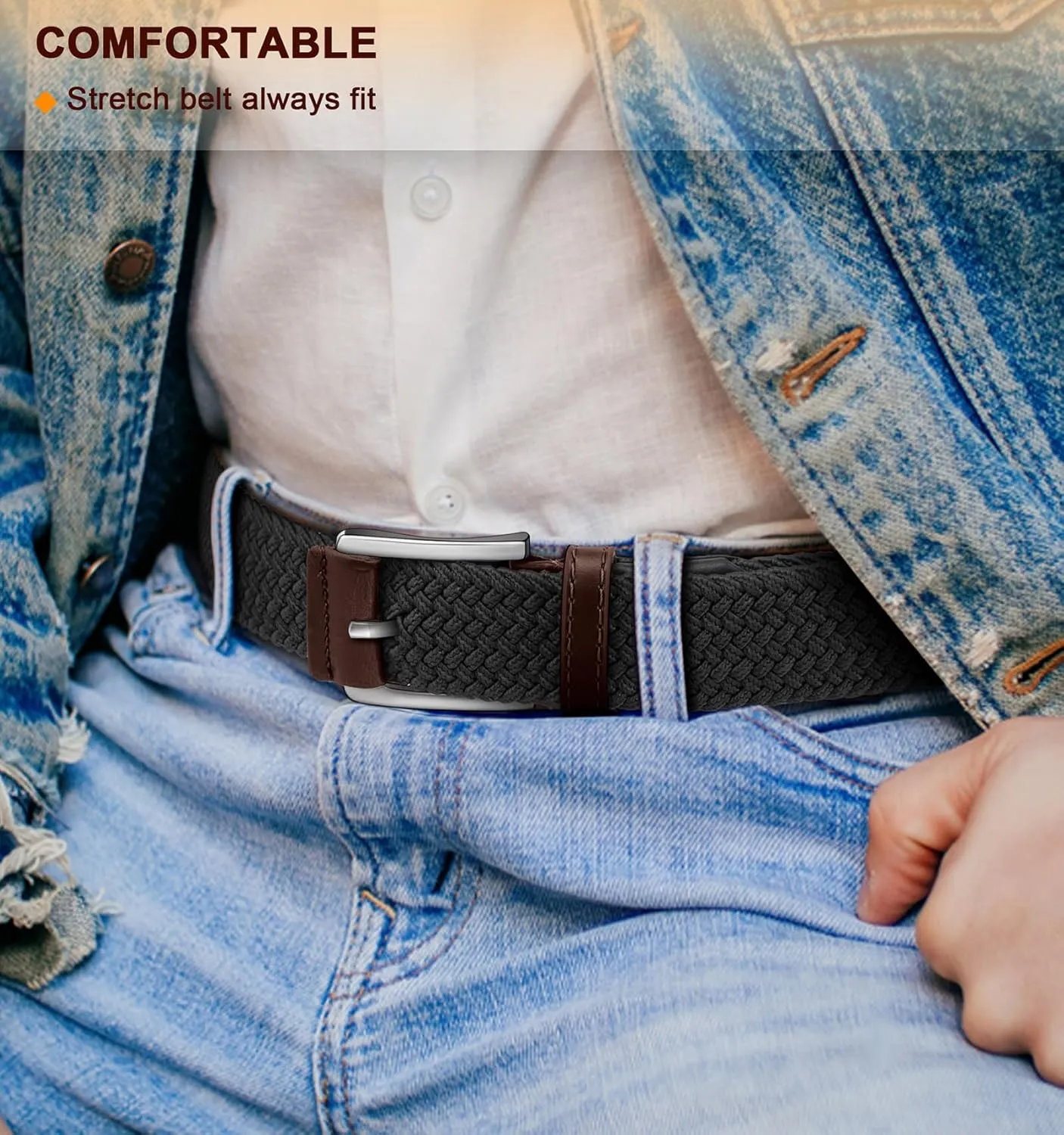 BULLIANT Stretch Belt Men,Mens Gift Woven Braided Web Belt 1 3/8 for Golf Casual Pants Shirts Jeans