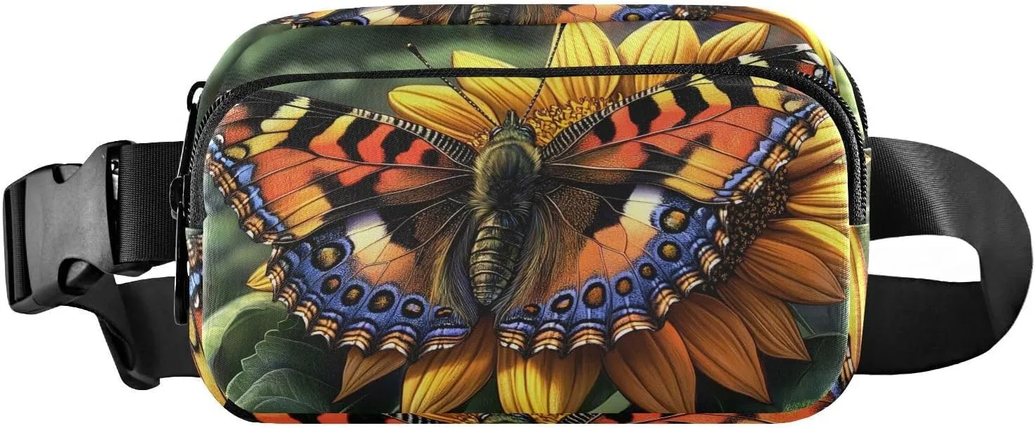 Butterfly Sunflower Fanny Pack Water Resistant, Women Men Waist Pack Sling Bag Purse for Travel Hiking